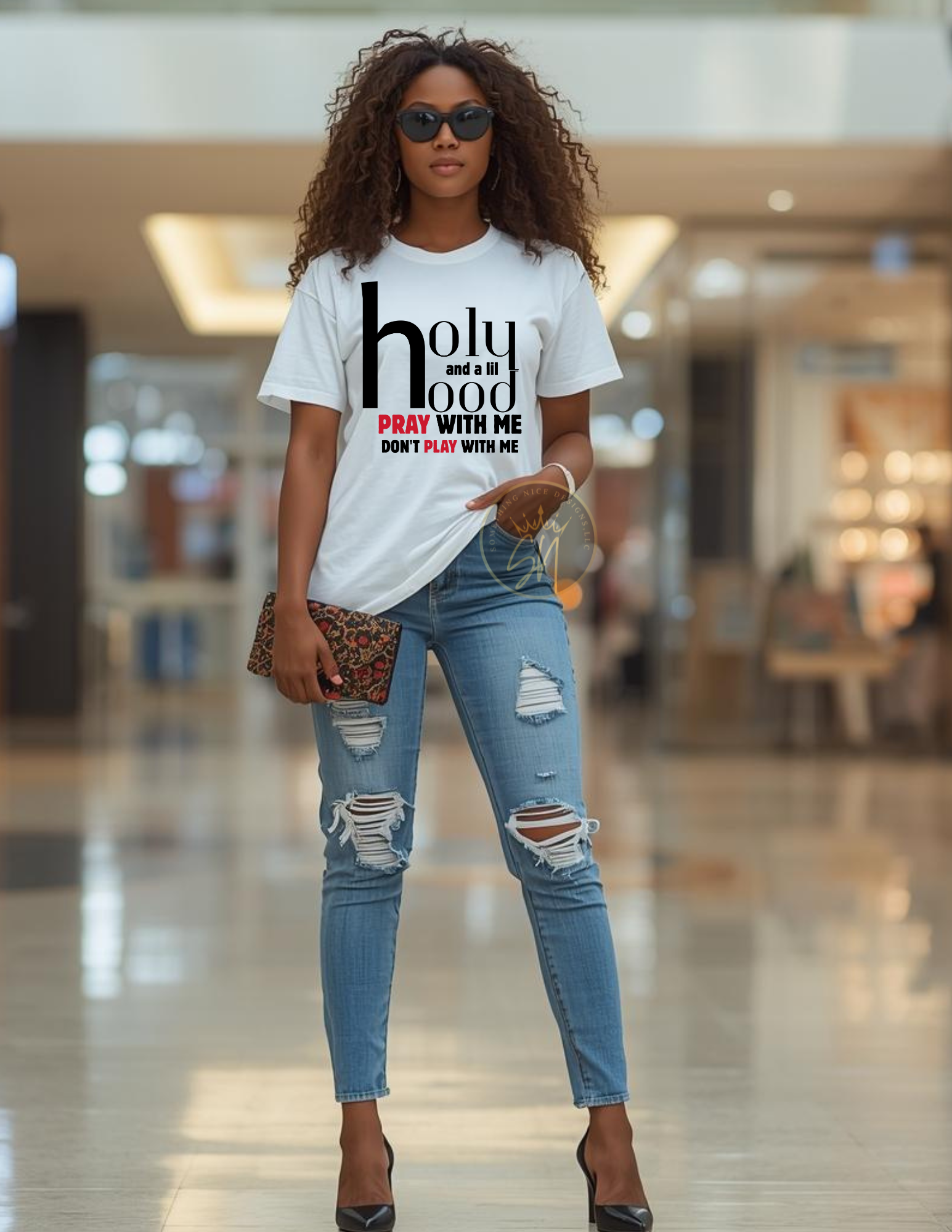 Holy and a lil Hood. Pray with me don't play with me t-shirt